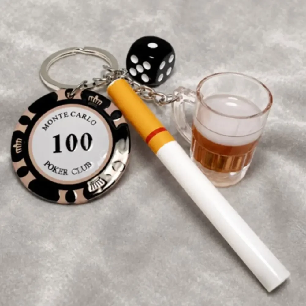 Bag Charm Keychain Cigarette Casino Chip Dice Dark Beer Mug Fun Novelty